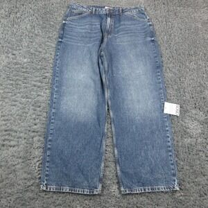 Reclaimed Vintage Jeans Mens 34 Blue High Rise Straight Baggy Denim 37x30* NWT